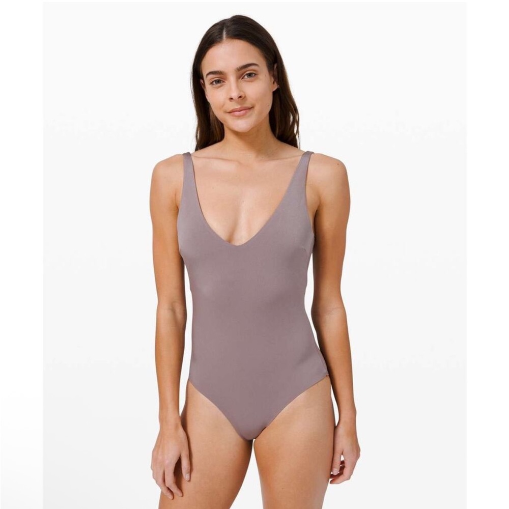 Lululemon Swimsuit Swim All That Glimmers One Piece Taupe Medium 8 10 scoop neck